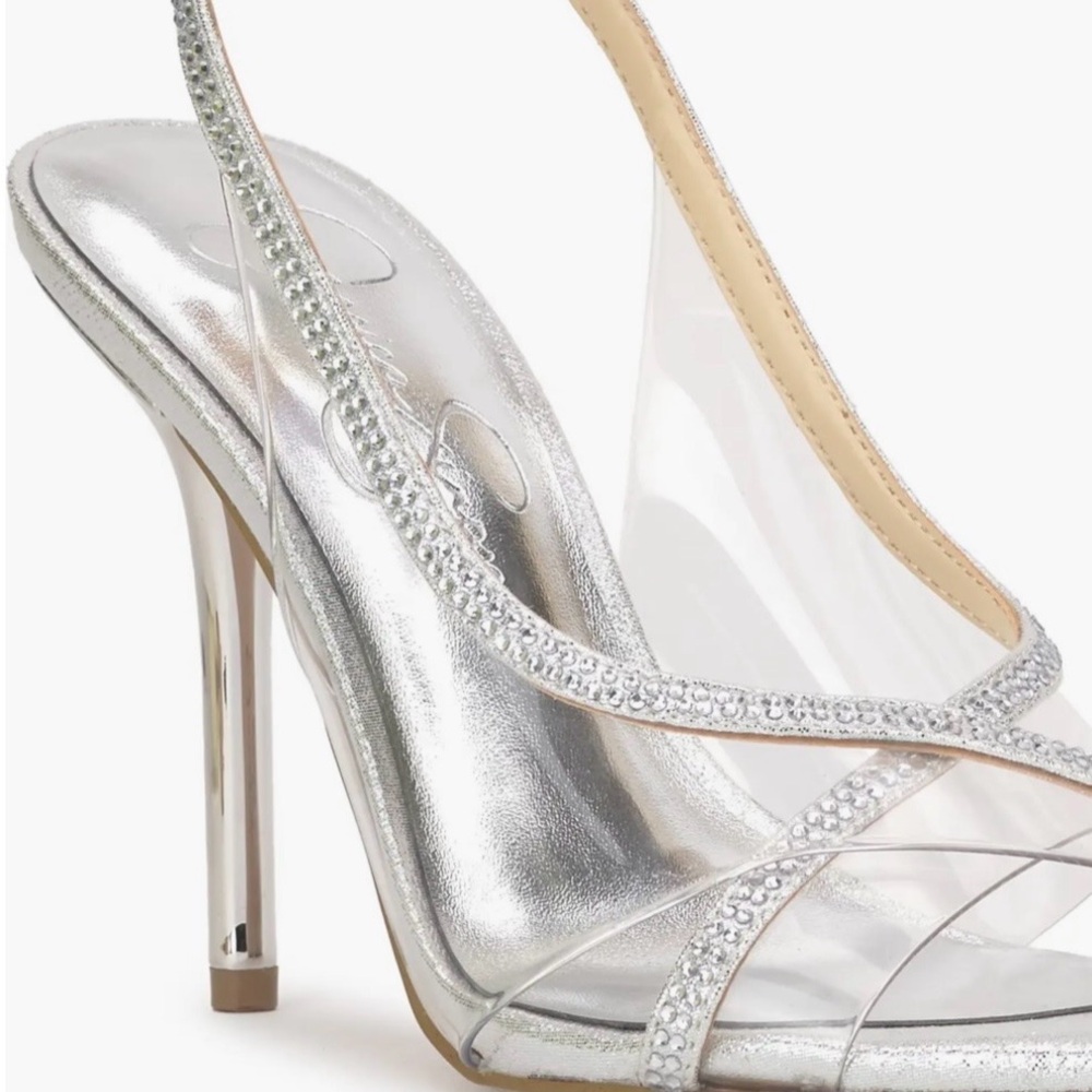 Jessica Simpson Novina Ankle Strap Sandal, size 8, NWT, SILVER W rhinestones
